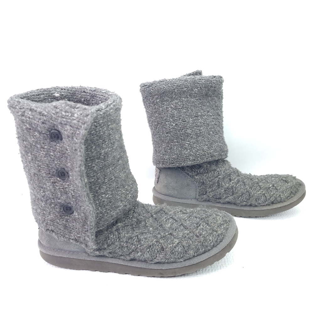 UGG Australia 3066 Lattice Cardy Knit Tall Fold Over Gray Boots Womens Size 8